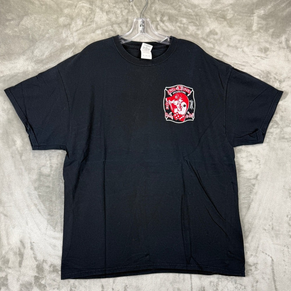 Gildan Mens Estero Fire Engine 43 Ready To Roll Graphic T-Shirt Black XL